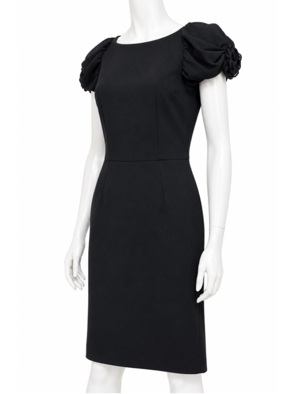Dolce & Gabbana Black Wool Dress IT 42, DG Puff Sleeve Sheath Dress, Made in Ita